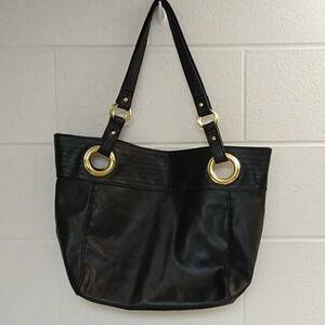 Tote/Large/Black/Gold/New Condition/Magnetic Snap Closure/Shoulder Bag/Purse